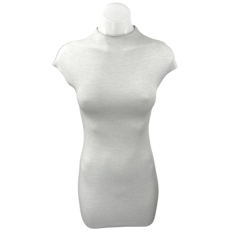 Zara Gray Short Sleeve Mock Neck Knit Sculpt Sweater Mini Bodycon Dress Size S